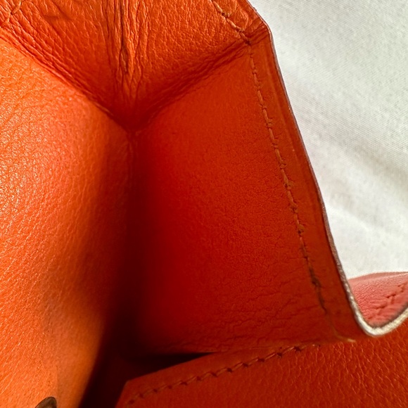 Authentic HERMES Luvan Cattle Veau Barenia Leather Wallet Coin Purse Orange 👛 - Picture 11 of 12